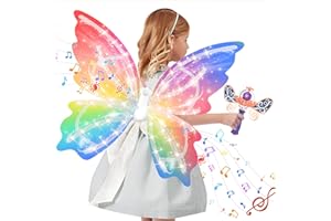BANANMELONBM Electric Fairy Wings and princess wand for Girls, Princess Dress up Costume, Moving Butterfly Wings with LED Lights and Music, Toys for Kids as Halloween Birthday Christmas Party Cosplay Gift