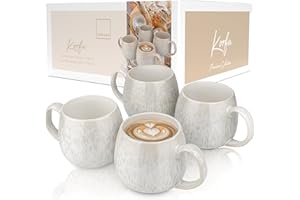 SÄNGER Tassen Set Korfu 4 tlg, Kaffeetassen 4 Personen, Steingut Tassen Handmade, Teetassen Spülmaschinenfest, Kaffeebecher Set Creme mit Sandiger Maserung 300 ml | PREMIUM COLLECTION
