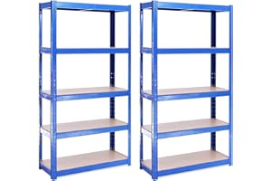 G-RACK Regał magazynowy do garażu: 150 cm x 75 cm x 30 cm | dwie jednostki, niebieski – 5-stopniowy | 175 kg na regał (875 kg pojemności)