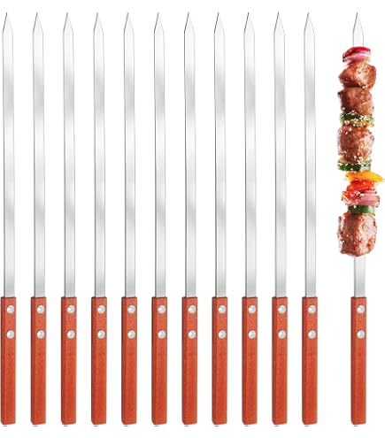 Set Di 6 Spiedini Piatti In Acciaio Inox Con Manici In Legno Per Barbecue 42 Cm 90921710