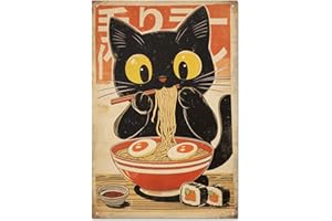 GLOBLELAND Plaque en Métal avec Chat Ramen Japonais Vintage 12x8 pouces Décoration Murale Amusante pour Maison Ferme Bar Café Club