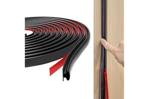 TECDW 10m Tira de Sellado para Puertas, Burlete Puerta Entrada, Tira de Sellado Junta Autoadhesiva para Ventanas, D-Tipo Goma Burlete Puerta, Aislante Burlete para Prevenir el Ruido y Viento (Negro)