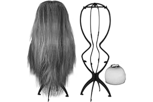 Xialvyu 3 Stück 50cm Hohe Perückenständer mit Perückennetz, Einstellbar Plastik Perückenkopf zum Ausstellen Lagern, Tragbare Faltbar Wig Stand für Langes Haar