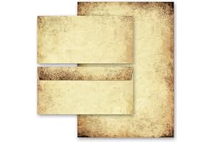 Set complet de 20 pièces Antique & Histoire, VIEUX PAPIER 10 feuilles de papier à lettres et 10 enveloppes DIN LONG sans fenêtre | Paper-Media