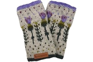 Pachamama Damskie wełniane ogrzewacze do rąk z podszewką z polaru, ręcznie robione, bardzo ciepłe, sprawiedliwy handel, szary, czerwony, brązowy, biały, żółty, M