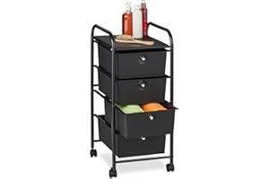 Relaxdays Carrito Auxiliar, 4 Cajones, Metal y Plástico, Carro con Ruedas para Baño, Cosméticos, 74 x 33 x 39 cm, Negro