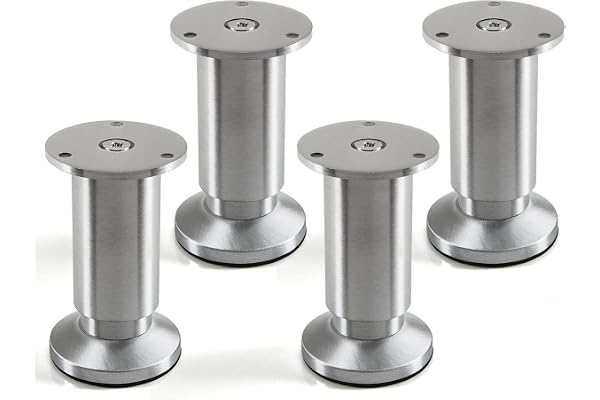 SOTECH 4 x Pied de Meuble Ajustable en Aluminium brossé Capacité de Levage 250 kg Hauteur 100 mm