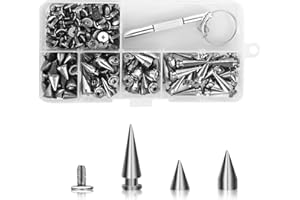 CAINCAY Metal Spikes Rivets, 3 Size 100 Pcs Bullet Cone Spikes Metal Cone Spikes Rivet, Rivet Metal Screwback Studs Punk Rock Screw Back Studs for DIY Leather Craft Clothing Bags