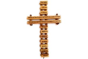 THE GOOD MART Olive Wood Large Wall Decor Cross (9 Inches) with Lord's Prayer (Our Father Prayer) in English from Bethlehem Holy Land