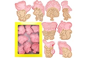 Keepaty Lot de 8 emporte-pièces en forme d'animal avec piston pour biscuits, fondant, pâtisserie