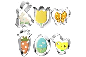 FYVADIO Pascua Moldes Para Galletas Grande- Conejo, Zanahoria, Mariposa, Huevo, Pollito, Cortador de Flores Cookie Cutters Acero Inoxidable