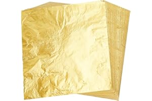 FDDU Gold Leaf, 200 Stück Farben Imitation Blattgold, Vergoldung Folie, Goldfolie zum Basteln-Blattgold Imitation für DIY Basteln Künstlerbedarf zum Vergolden Malerei, Schmuckherstellung und Nagelkunst