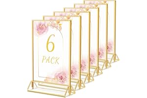 HIIMIEI Mesas de Metacrilato A5 | Marcos de Foto Dorado | Soportes de Acrílico Para Carteles | de Doble Cara | Ideal Para Promociones, Restaurantes, Marcos de Fotos, Perfecto para La Boda, 6 Unidades