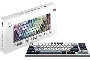MSI Forge GK600 TKL Wireless Sky FR - Clavier AZERTY mécanique à switches linéaires - Touches PBT imprimées par Sublimation, Base antidérapante, LED RGB, USB 2.0, Bluetooth, 2.4 GHz - Tenkeyless