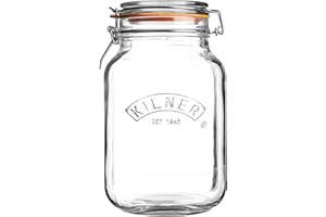 Kilner Square Clip Top Jar 1.5L (1500ml) Airtight Glass Jar for Pickling Large Vegetables Preserving Whole Fruits and Storing Flour Pasta Lentils Dry Foods