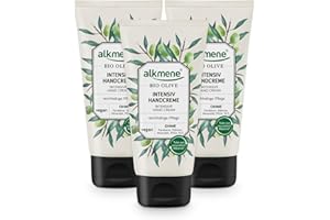 alkmene Crème pour les mains à l'olive biologique - creme reparatrice mains très sèches - végan sans silicones, parabènes, huiles minérales, PEGs, SLS & SLES - soin des mains (3x 75 ml)