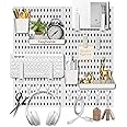 Easyhomie Wall Organiser Pegboard Combination Kit with 4 Tiles 30x30cm Pegboards + 20 Pieces Accessories for Room Storage, Organization and Decoration, Free Combination & Easy Install