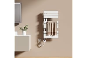 EMKE Radiador Toallero Eléctrico con Termostato 76x40 cm, 400W Blanco, Toallero Eléctrico de Bajo Consumo, Resistencia Calefactora con Temporizador,Calienta Toallas,Secatoallas