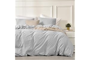 LUOFANFEI Juego de Funda Nordica Cama 135/150 Gris Claro 100% Algodón Transpirable Suave Moderno Juego de Funda de Edredón 240x220 y Fundas Almohada (50x75cm)