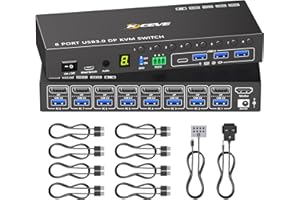 MLEEDA 8 Port KVM Switch Displayport 4K@60Hz EDID Simulation, USB 3.0 DP KVM Switch for 8 Computers Share 1 Monitor and 4 USB Devices, KVM Switches with Audio RS232 Wired Remote 12V Power and 8 USB Cable