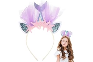 minkissy Mermaid Headband, Mermaid Headband for Girls Adorable Mesh Hair Hoop Headdress Party Supplies Decorations for Kids Children Halloween Christmas Party(Purple)