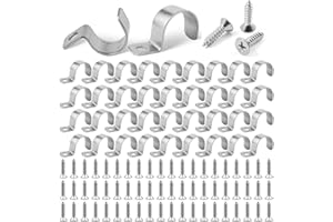 SUITEDGET 60 Piezas Organizador Cables 10 mm Sujeta Cables Galvanizado Abrazaderas Metalicas para Tubo Emparejada con Tornillos de Níquel de 60 M4*16 mm para Fijar Todo Tipo de Cable y Mallas Metálicas
