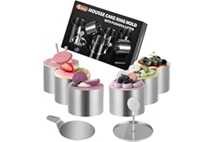 FHISKUNYU ​Molde Tarta Mousse ​Anillo de Molde para Pastel ​Molde de Tarta de Huevo Redondas 8 Piezas, Acero Inoxidable 430 con Base y Prensa, Ø7,5cm, Diseño Sin Rebordes, Lavavajillas