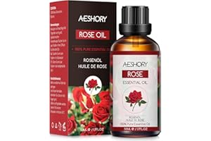 AESHORY Huile Essentielle de Rose 50ml, Huile de Rose pour Diffuseur 100% Pure et Naturelle, Huiles Parfumées Aromathérapie de Rose de Qualité, pour Massage, Bain, SPA, Soins de la Peau, Apaisant