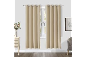 CUCRAF Blackout Curtain Thermal Insulated Eyelet 2 Panels Blackout Curtains for Bedroom/Living Room/Nursery,W46 x L72 inch, Light Beige