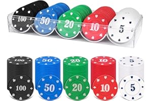 YINGD 100 Pcs Deluxe Casino Poker Chips With Card Decks - Laser Plastic Game Chips for Blackjack, Party, and Board Games - 5 Colors With Box