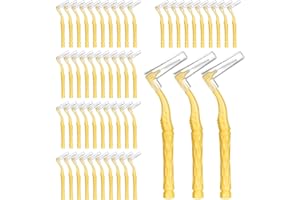 RAYITO 50pcs 1-1.2mm Interdental Brushes, Soft Dental Brushes with Non-Slip Handle Angled Head Tooth Picks Floss Sticks Dental Floss Brushes for Braces Oral Cleaning Narrow Gaps Between Teeth(Yellow)