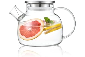 CnGlass Théière en verre de 900 ml avec couvercle en acier inoxydable, théière transparente avec infuseur amovible, théière pour feuilles en vrac et thé en fleurs