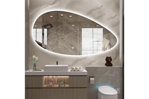 JSLJDM Specchio Ovale Illuminato A LED, LED A 3 Colori Dimmerabile, Specchio Da Bagno Retroilluminato, 50x80cm/60x90cm, Grande Specchio Asimmetrico, Specchio Per Trucco A Parete Con Luci, Antideflagrante