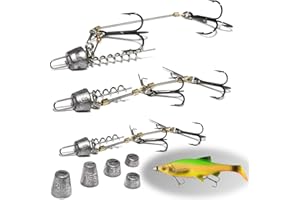 ‎NJORD KALASTUS 3 Stück Stinger Haken mit Vorfach System (S M L) Für Köder der Größen 10, 13, 18cm und 5 Wechselbaren Gewichten | Drillinge für Gummifische mit Jigkopf | Shallow Rig & Angsthaken Vorfach Hecht Köder