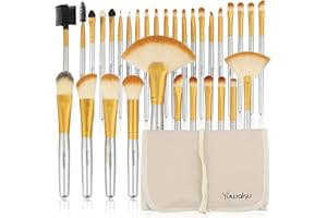 Daxstar MakeUp Pinsel Set,32 pcs Pinselset Foundation Gesicht pinsel Kosmetikpinsel Lippen Lidschatten Brush, Synthetisches Haar, Aluminium, Champagner Gold
