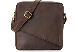 LEABAGS Leder Umhängetasche Herren & Damen I Messenger Bag mit Schultergurt I Schultertasche I Arbeitstasche I Tragetasche I Handtasche I Echtleder Tasche I Nature Dunkelbraun