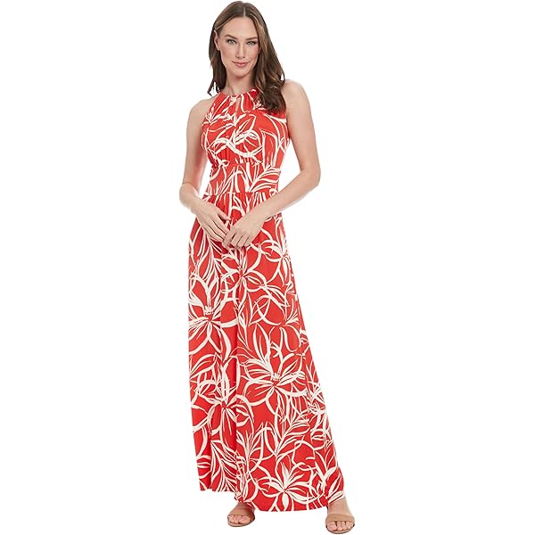 London Times Women's Halter Neckline Signature Morris Maxi Dress Vacation  Occasion Event Guest of, Linear Floral-Navy/Soft White: Buy Online at Best  Price in UAE - Amazon.ae