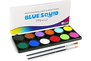 ‎BLUE SQUID Blue Squid PRO Professional Face Painting Kit for Children - 12 Colour Palettes Set with 2 Brushes, Body & Face Paint Kits for Children, Adults - Safe Washable SFX Makeup Colours for Party
