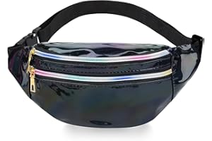 Getervb Sac Banane Femme Bandoulière Holographique Sac Ville Imperméable Brillant Ajustable Sacoche de Ceinture Sac de Voyage pour Party Rave Running Sport Randonnée (Noir)