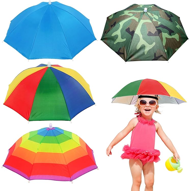 Parapluie Chapeau Pliable 3 Pièces - Diamètre 50 Cm, Réglable - Arc-en-ciel Et Pastèque - Pour Golf, Plage, Randonnée