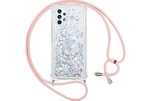 Vauki Funda para Samsung Galaxy A23 4G con Cuerda,Transparente Silicona Glitter Liquida Colgar Colgante Cristal Suave Carcasa,Brillante Arena Movediza con Cordón Case para Samsung A23 4G,Silver