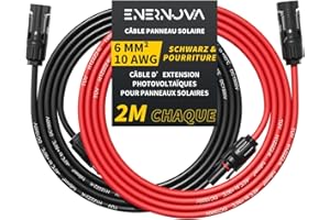 ENERNOVA Câble Solaire 4mm²/6mm², Câble Panneau Solaire 1/2/3/5/8/10/12/15/18/20M, IP67 Câble Solaire, Câble d'extension de Câble Solaire avec Connecteurs Mâles et Femelles pour Panneau Solaire(6mm² 2M)