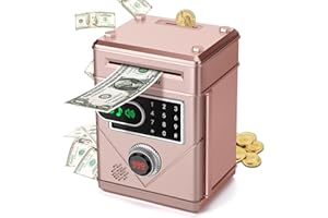 Vubkkty Money Box for Kids Safe, Touchscreen Piggy Bank Toy with Password, Electronic Money Bank Money Saving Box, Coin Bank ATM Piggy Bank Toys for Boys Girls 7 8 9 10 11 12 Birthday Gifts(Rose Gold)
