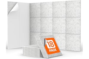 TONOR 18 Pezzi Pannelli Fonoassorbenti Adesivi, 30 x 30 x 0,9 cm Pannello Fonoassorbente Ad Alta Densità, Insonorizzazione Stanza per Cinema Domestico, Soggiorno, Camera da Letto, Grigio chiaro