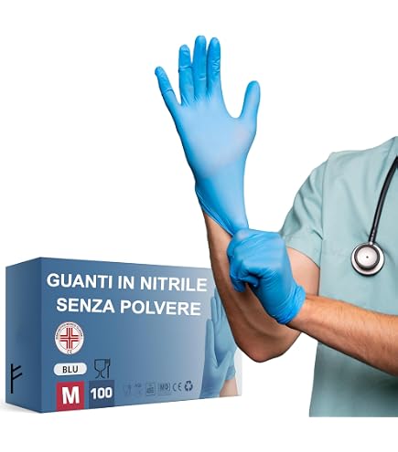 Guanti In Nitrile Monouso Skin Flex 100 Pezzi Taglia M | Uso Medico E Alimentare, Senza Lattice, Ipoallergenici, Con Polsino Salvastrappo, Certificati CE