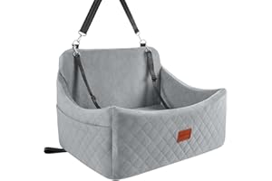 Wooaidagg Large Dog Car Seat,Memory Foam Car Dog Bed with Anti-Slip Bottom and Safety Belt Loops,Fully Detachable and Washable Car Seat for Dogs,Easy to Install(Grey,Large)