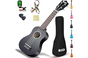 iECO Soprano Ukulele Beginner Kit-21In w/How to play Songbook Carrying bag Digital Tuner All in One Set