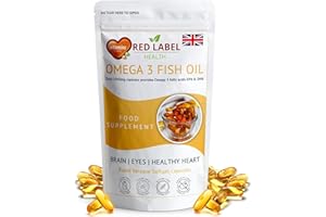 Red Label Health Omega 3 Fish Oil 1000mg, Pack of 30 Soft Gel Capsules (1 Month Supply), Double Strength 180mg EPA and 120mg DHA, Supports Eye, Heart & Brain Health for Men & Women - UK Made