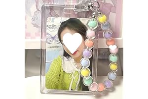 OUBFUUY Colore Perline Acrilico KPOP Photocard Holder, Clip di Cristallo ID Buste, Carte di Credito ID Carte bancaria Bus Scheda Studente Card Pendente Chiave Buste