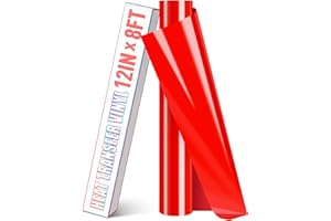 HTVDIY Heat Transfer Vinyl Roll - 12In x 8Ft Red HTV Vinyl for T-Shirts,Red Iron on Vinyl Roll -Easy to Cut Permanent Vinyl for Bag,HTV Vinyl Bundles DIY on Fabric,Clothing